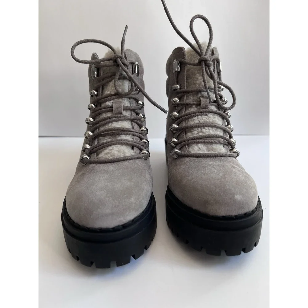 Marc Fisher MLNairy Grey Suede Shearling Ankle Boot‎ SZ 8M Biker Lugg Wool $250 - Picture 2 of 16